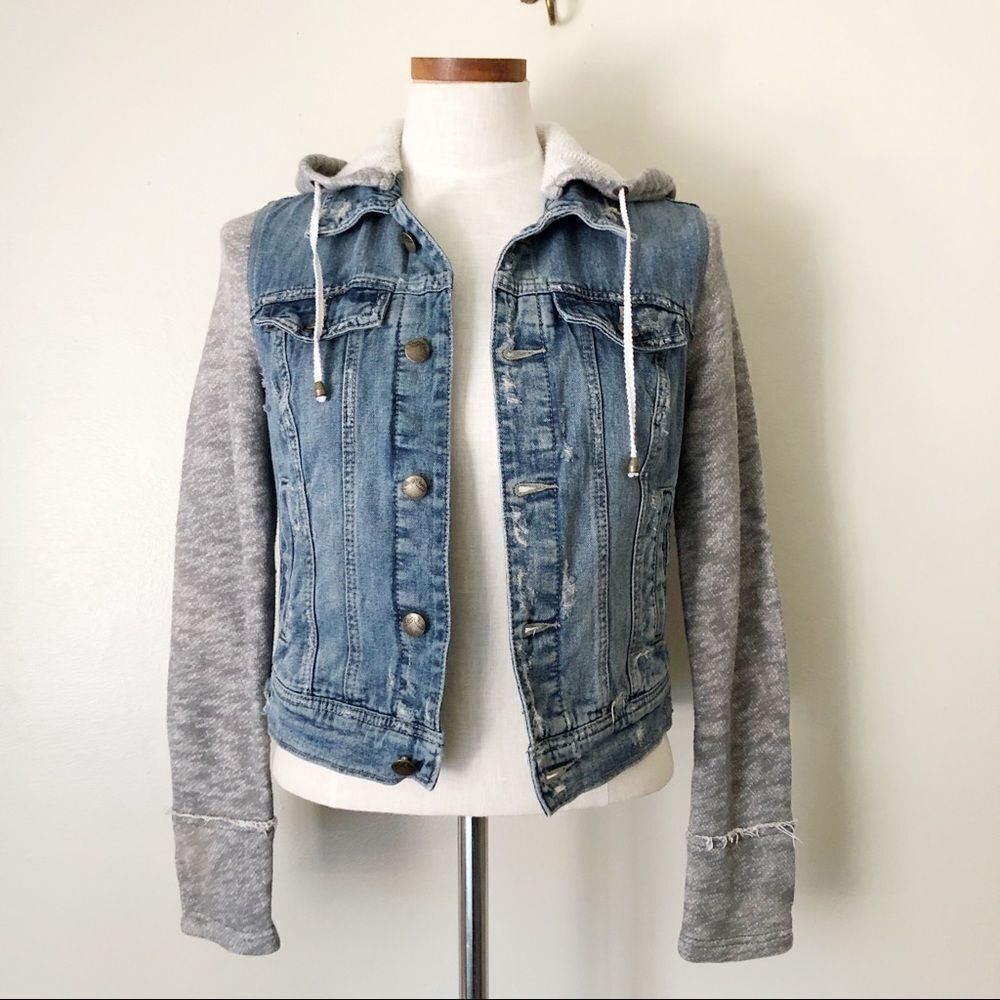 Free People Half Knit Distressed Denim Jacket - Picture 4 of 13